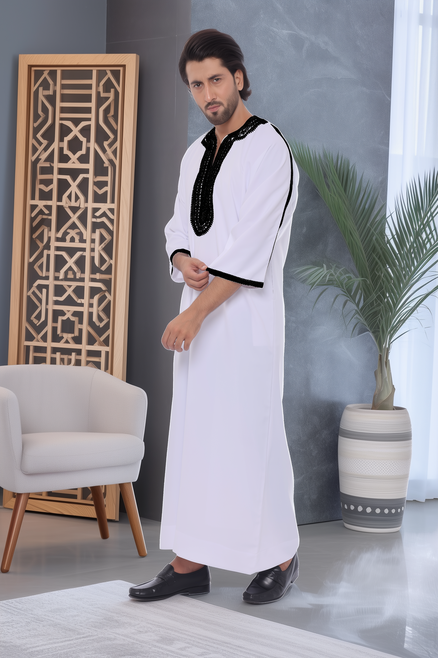 MTJ WHITE MOROCCAN EMBROIDERED THOBE