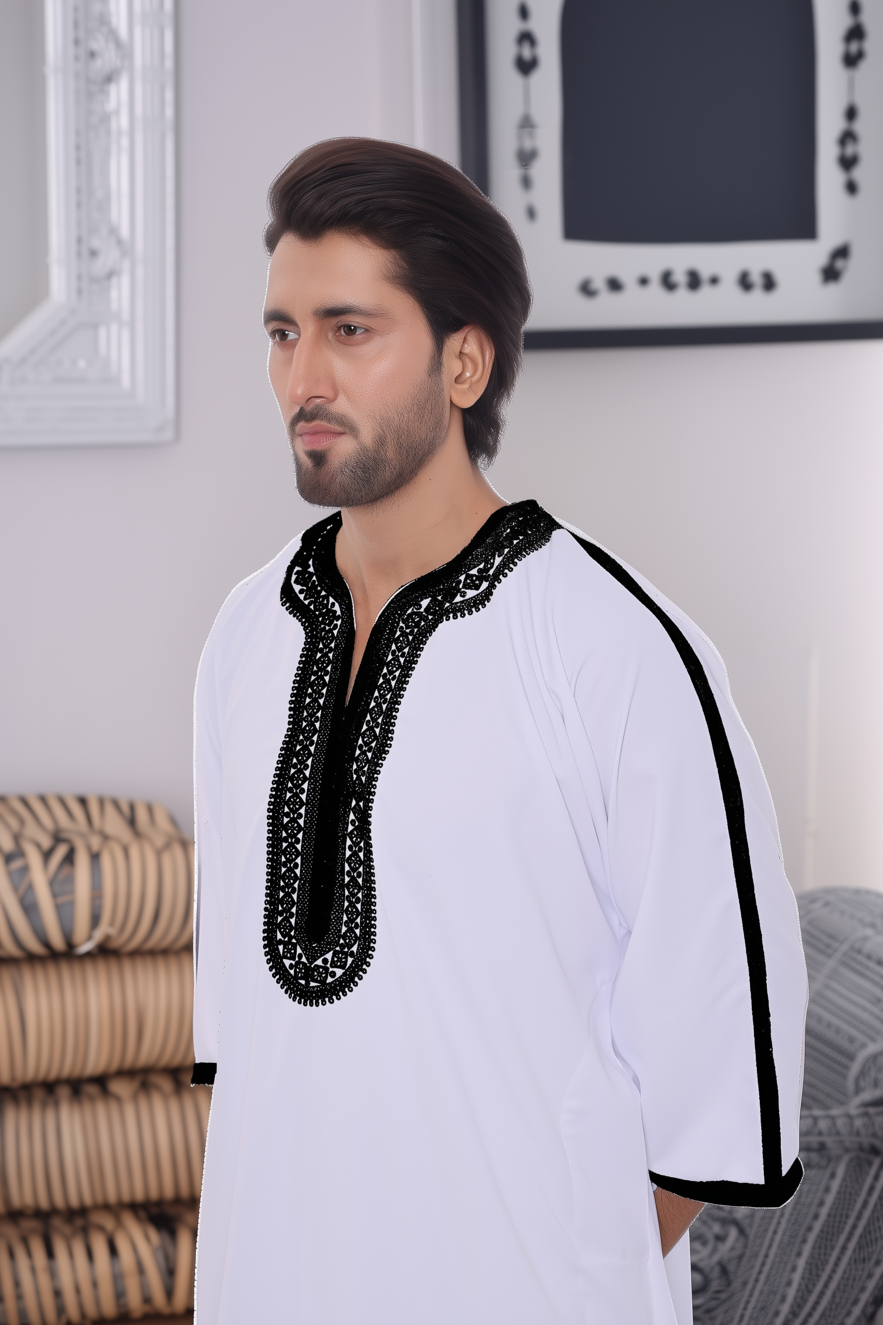 MTJ WHITE MOROCCAN EMBROIDERED THOBE