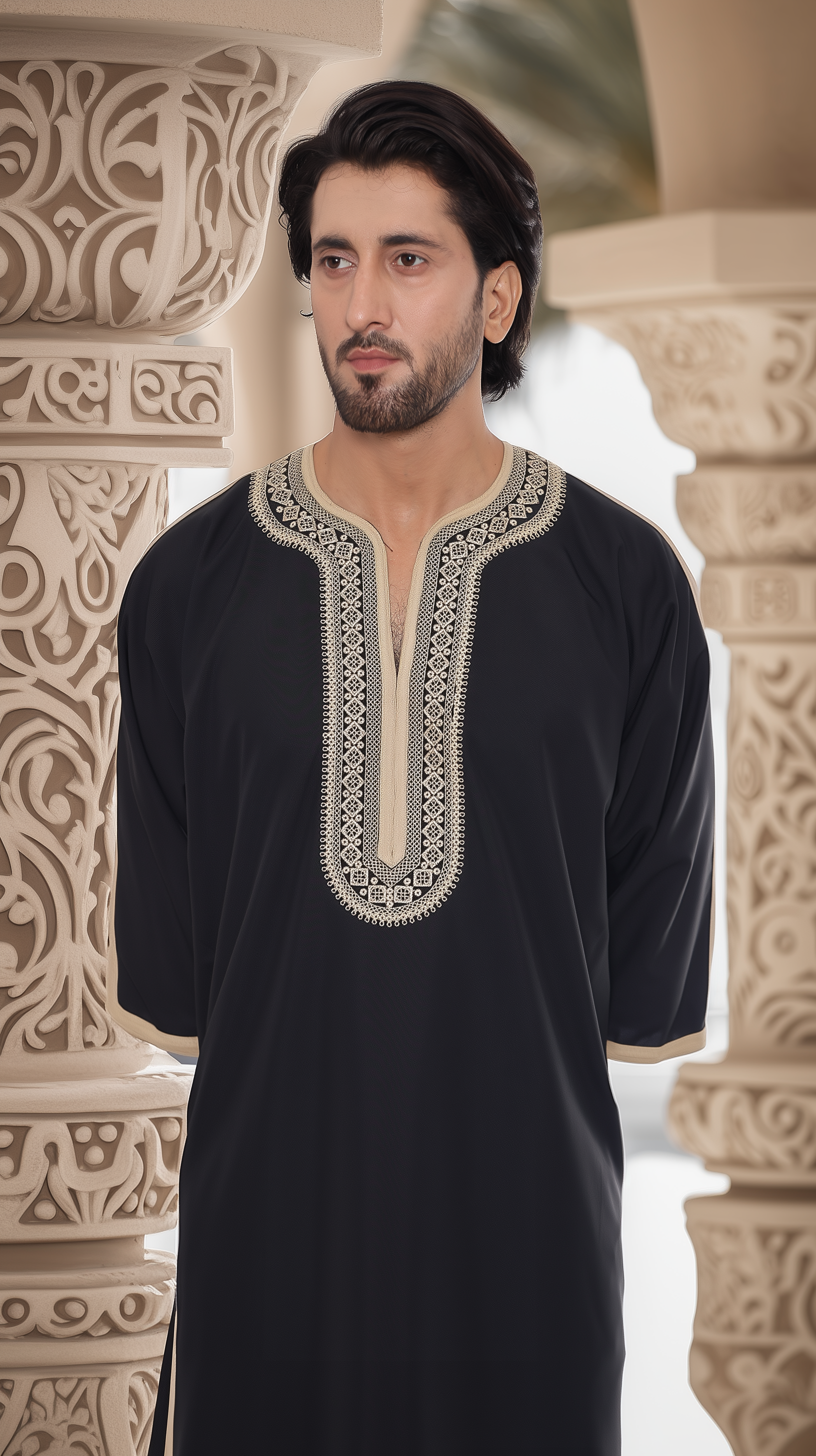 MTJ BLACK MOROCCAN EMBROIDERED THOBE