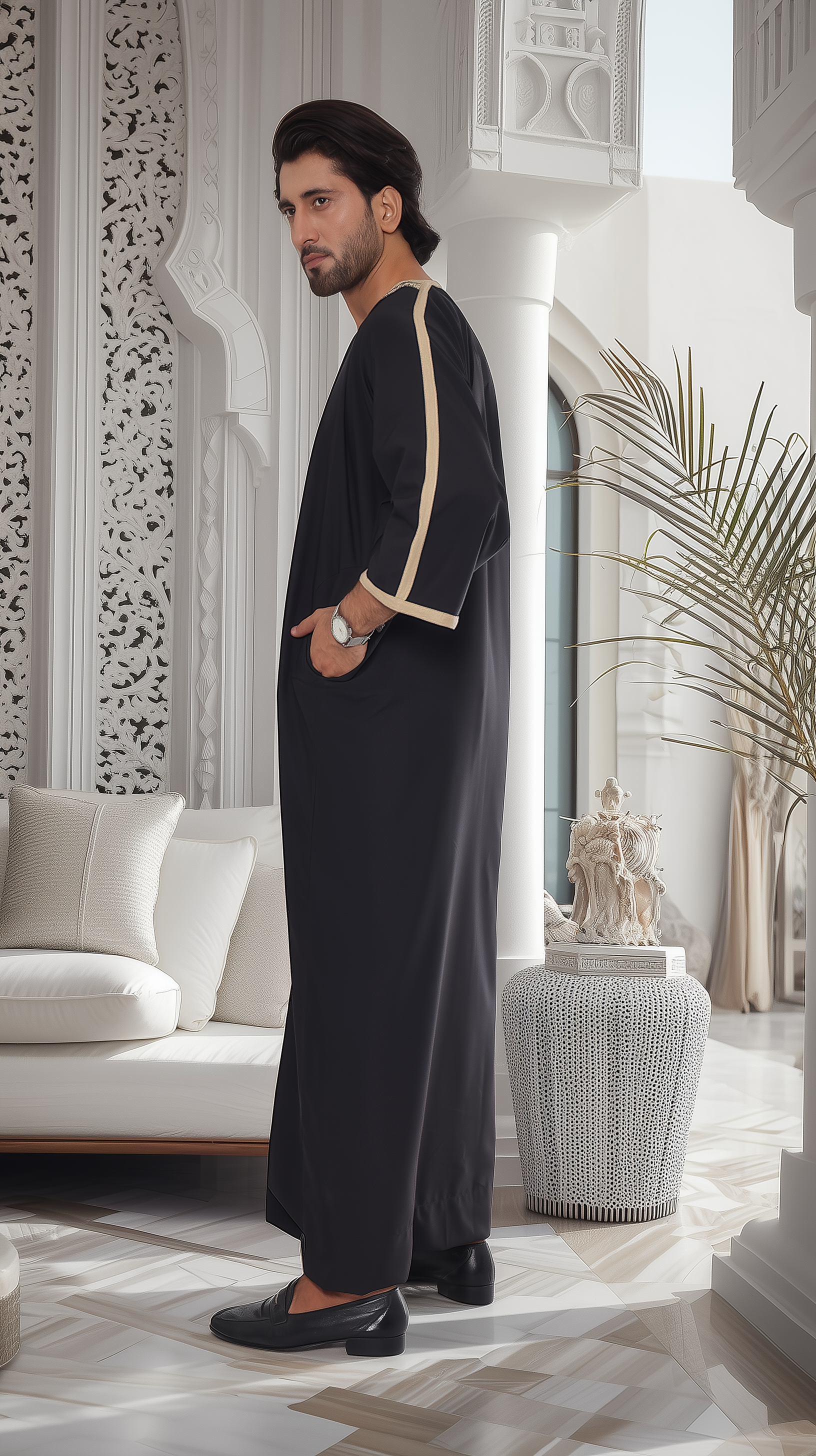 MTJ BLACK MOROCCAN EMBROIDERED THOBE