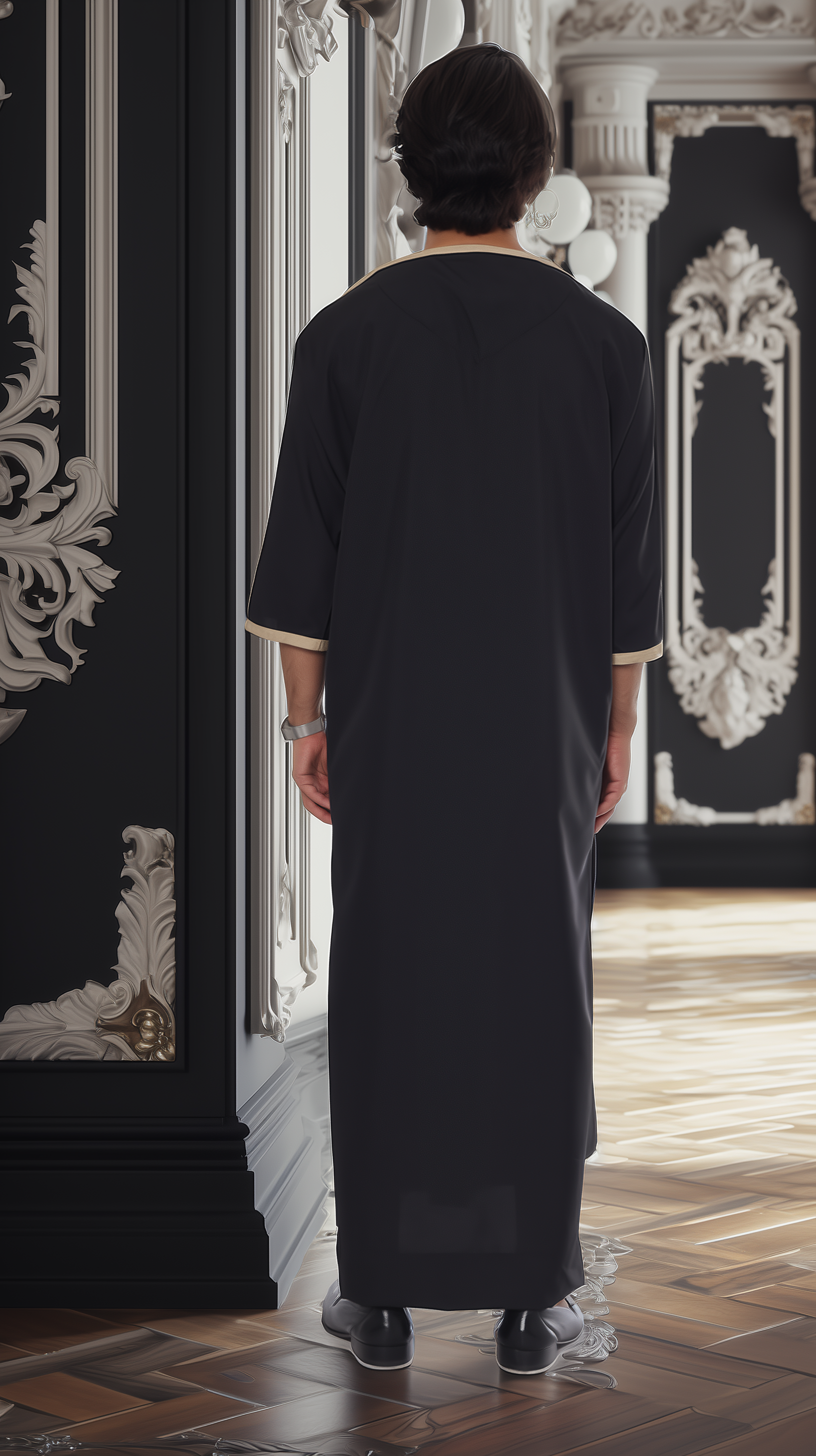 MTJ BLACK MOROCCAN EMBROIDERED THOBE